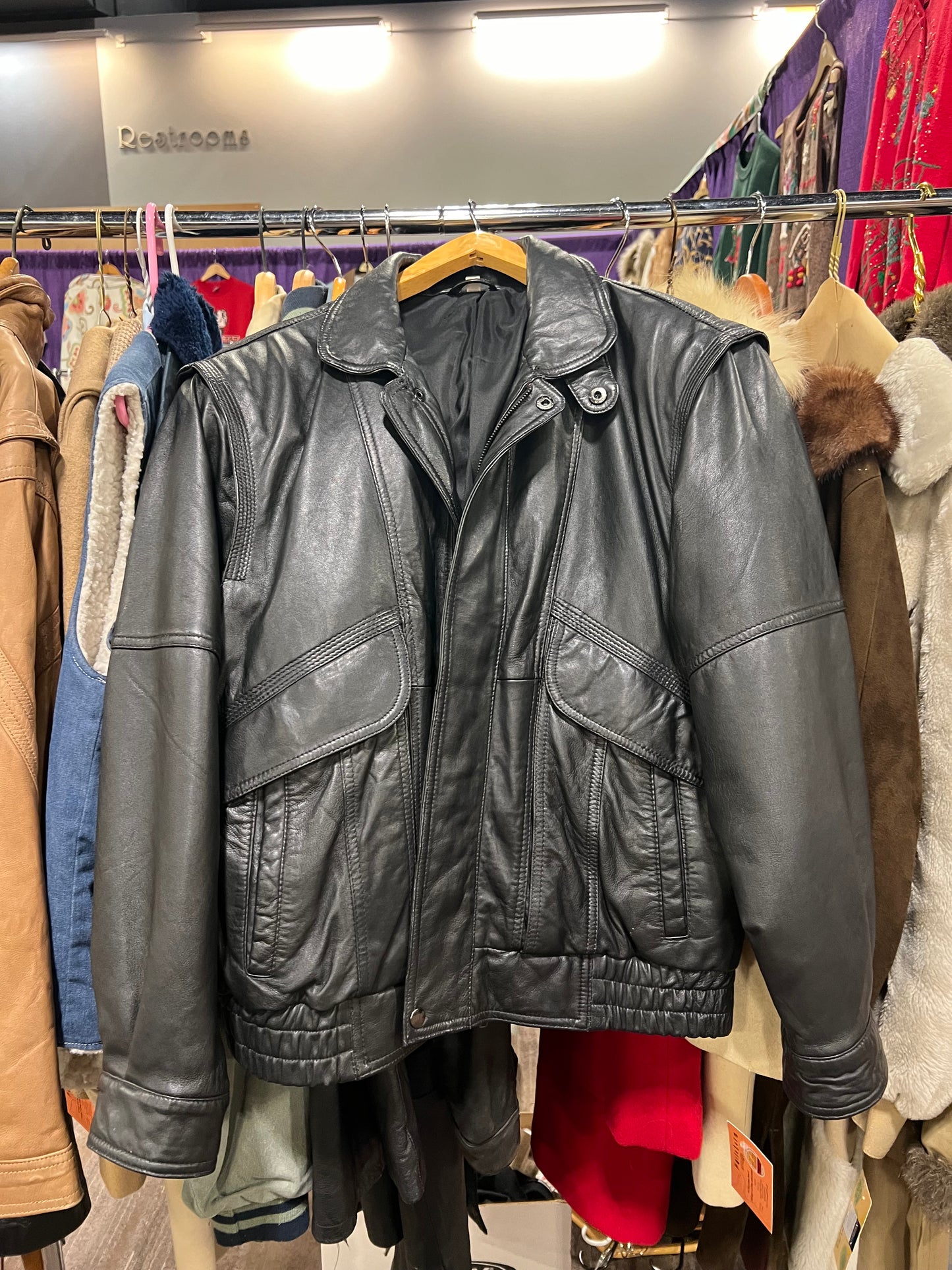 Black leather bomber