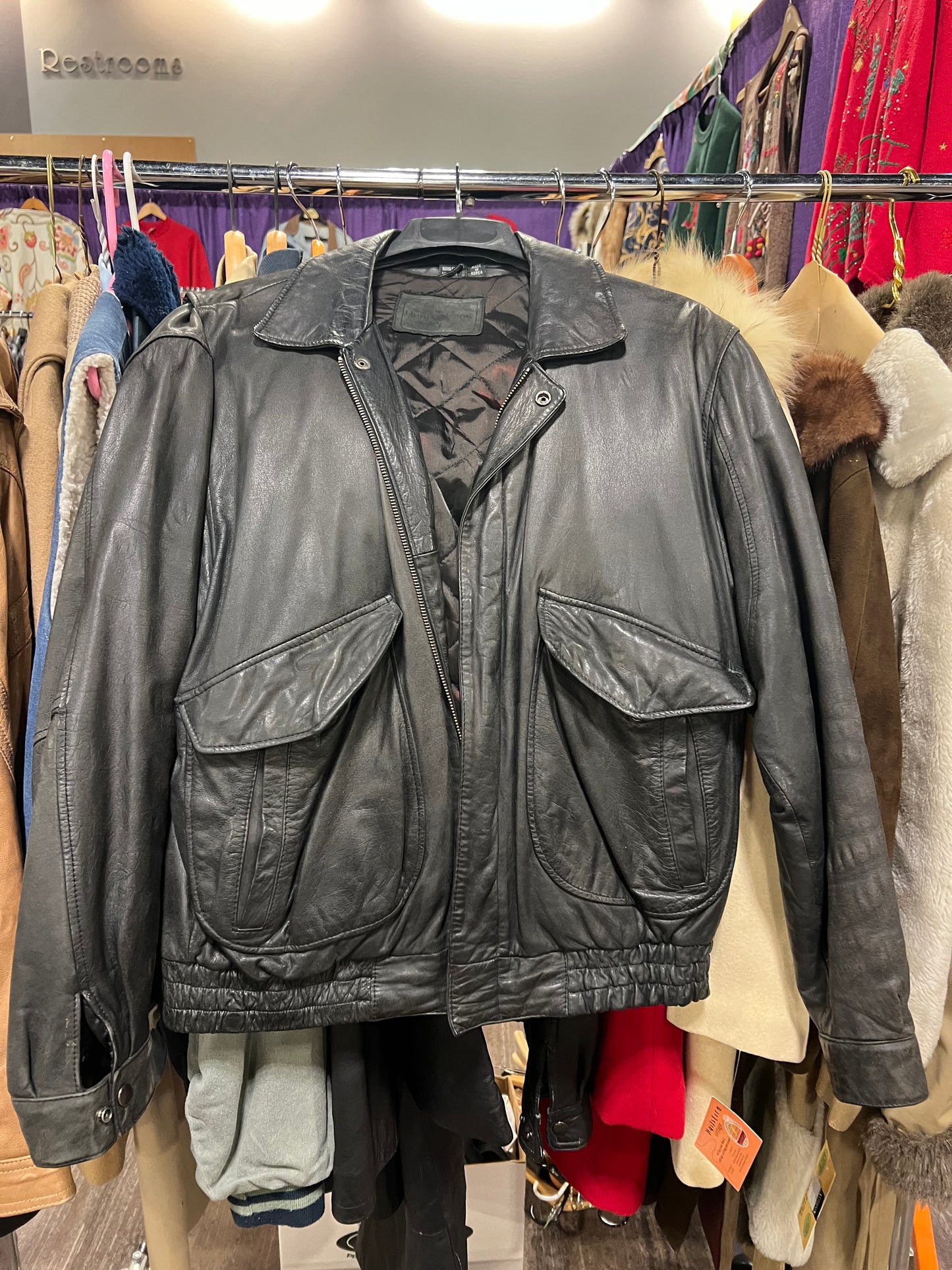 Black bomber leather jacket