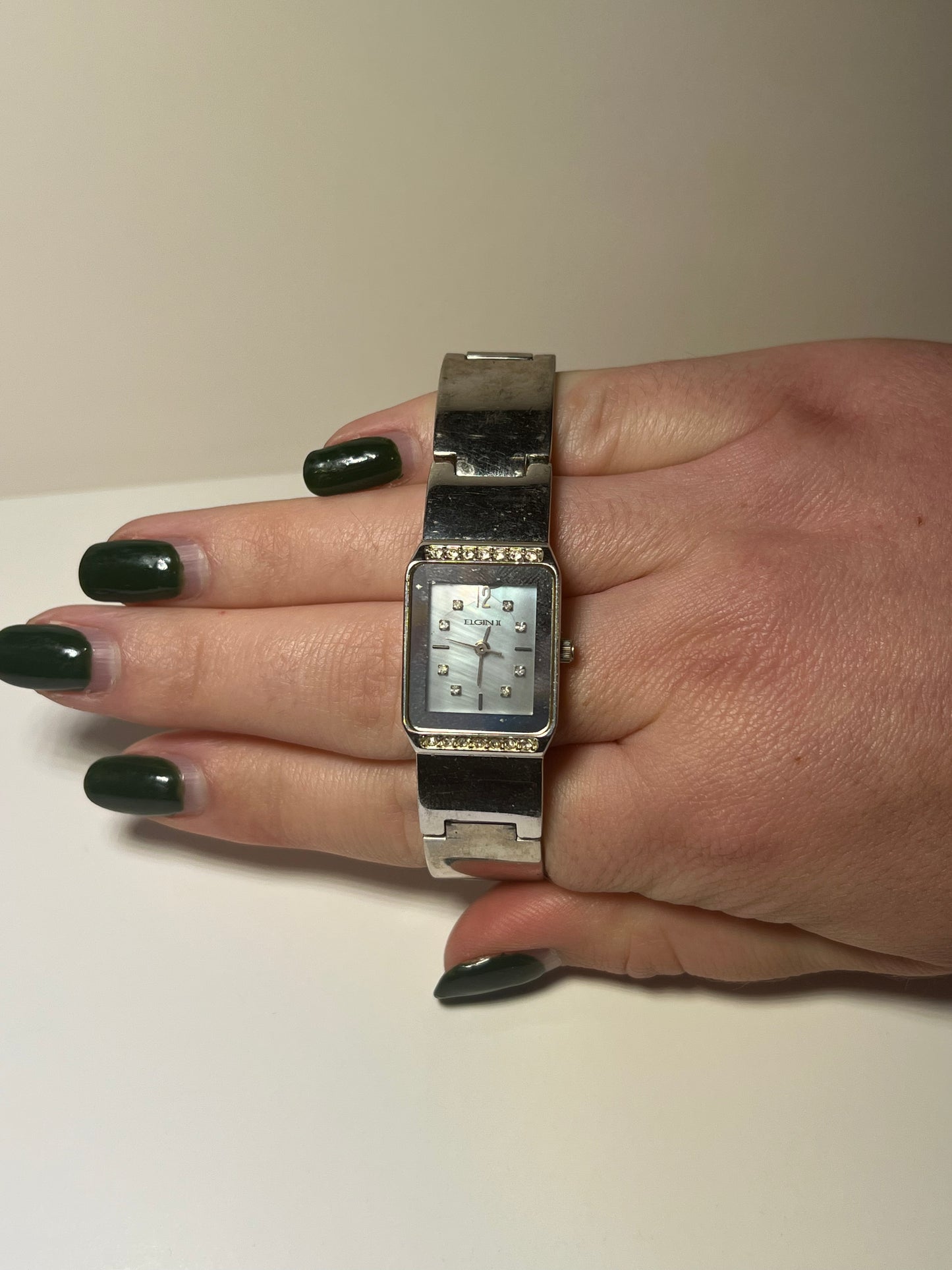 6.5” Vintage Silver Diamond Face Watch