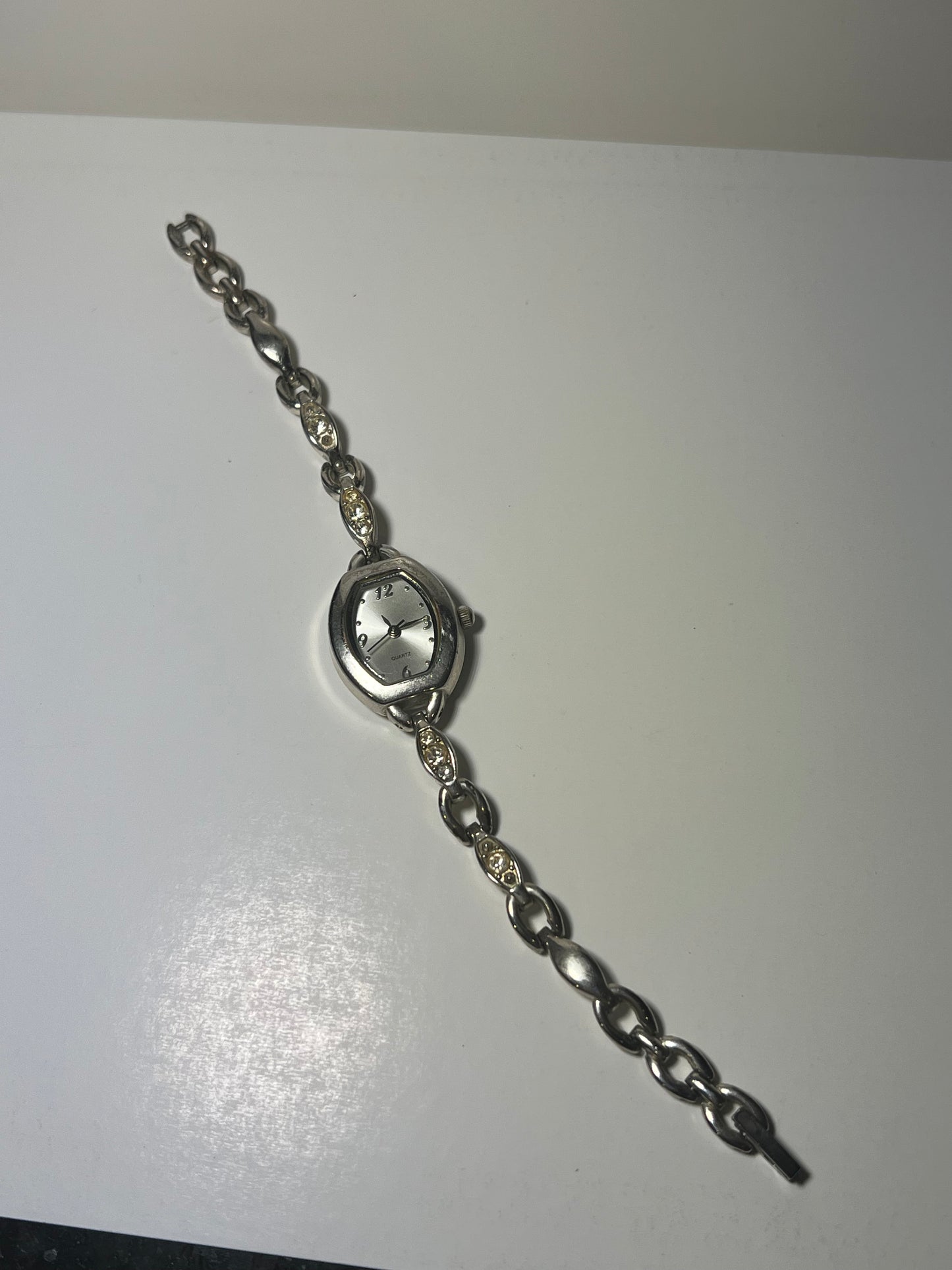 7” Vintage Silver Watch w Diamonds