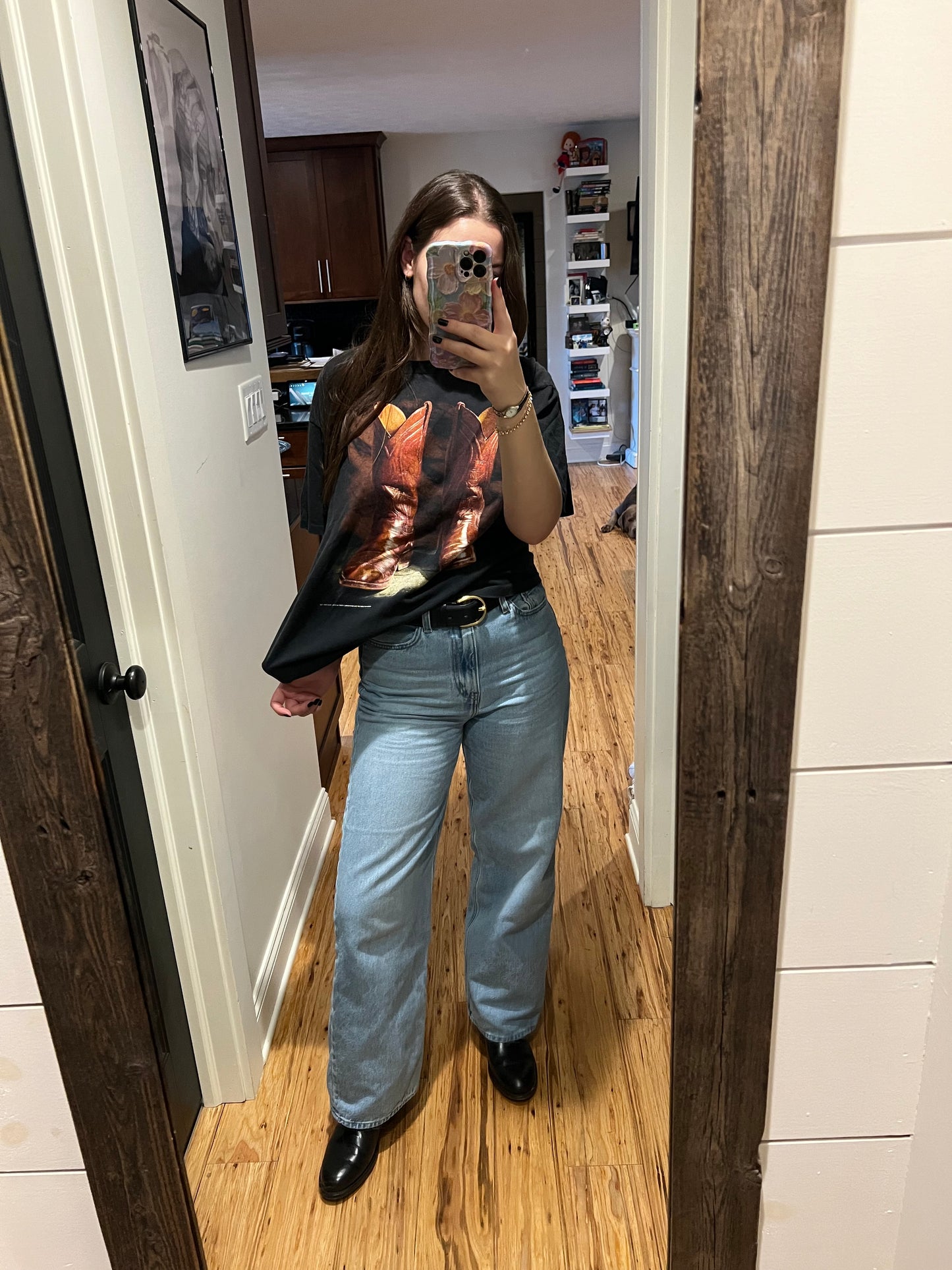 Vintage 3D Emblem Cowboy Boots Tshirt