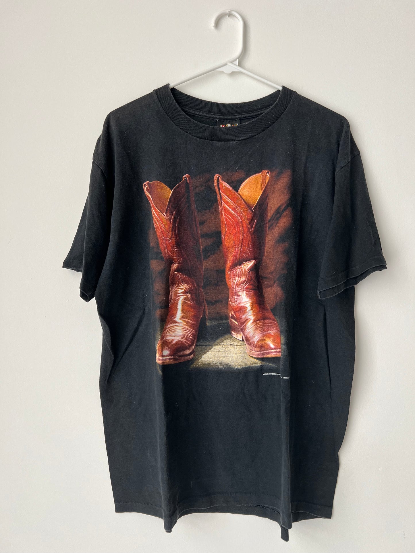 Vintage 3D Emblem Cowboy Boots Tshirt